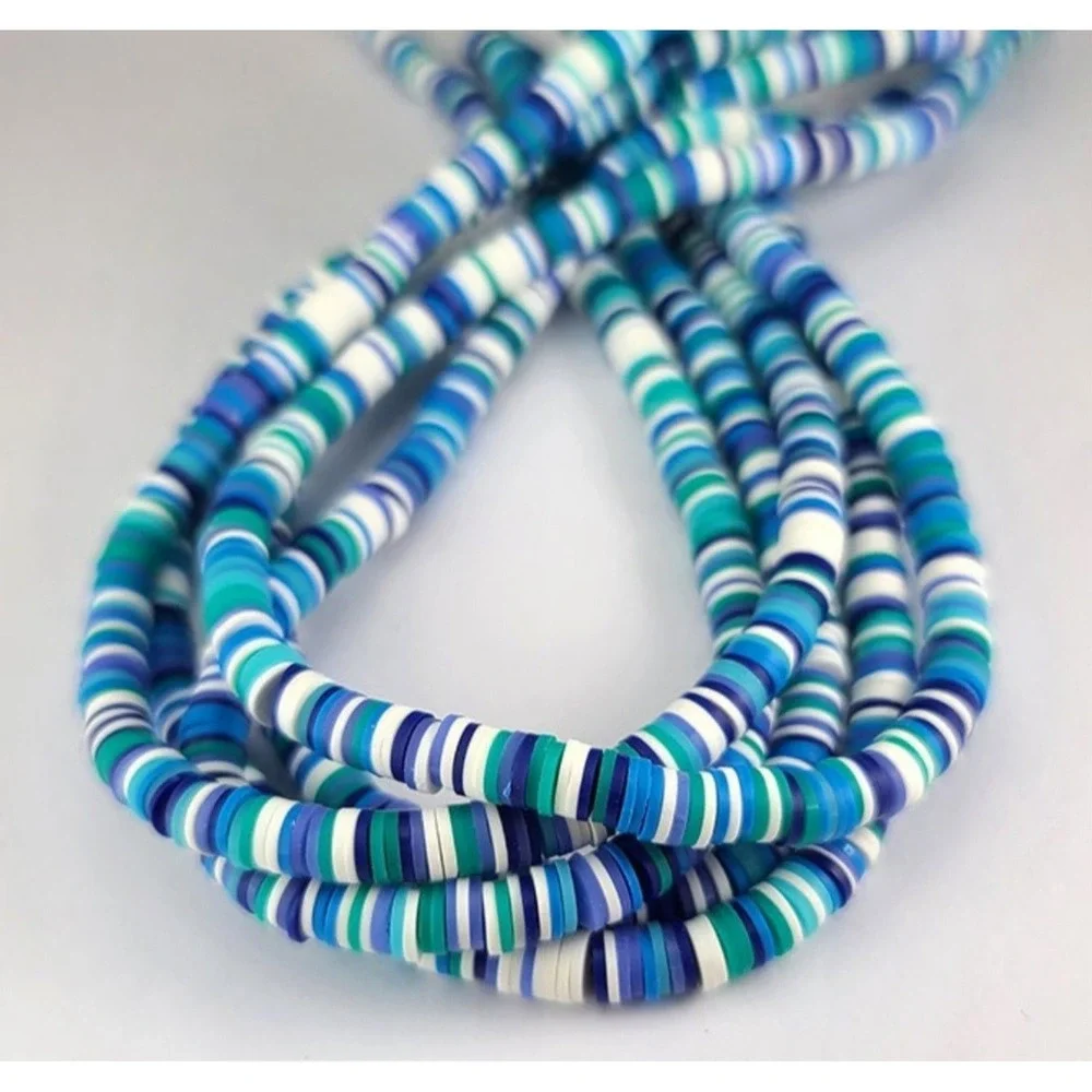 3 Strands of 6MM Polymer Clay Heishi Beads, blue,‎ green & white mix